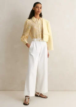 Clearance ME+EM Silk-Linen Lace Print Balloon Sleeve Blouse Light Cream/Yellow/Red