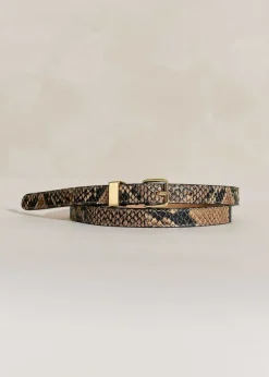 Sale ME+EM Skinny Snake-Embossed Leather Belt Tan