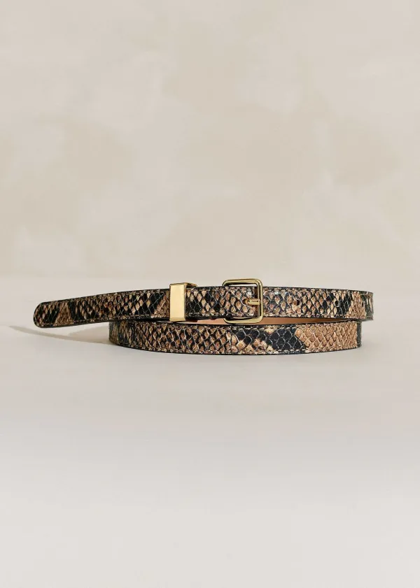 Sale ME+EM Skinny Snake-Embossed Leather Belt Tan