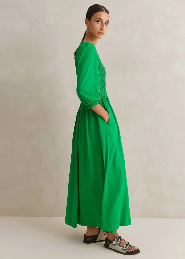 Sale ME+EM Slub Cotton V-Neck Maxi Dress Spring Green