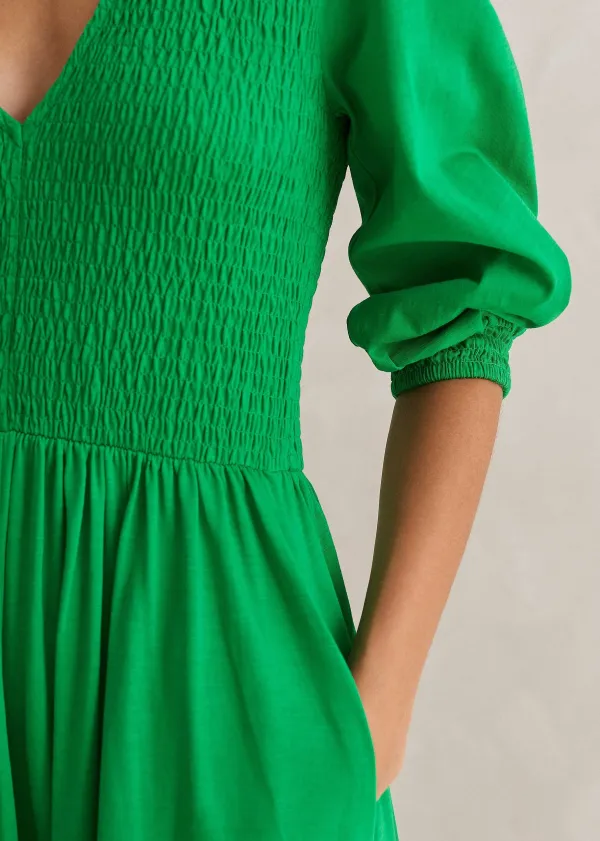 Sale ME+EM Slub Cotton V-Neck Maxi Dress Spring Green