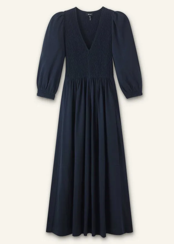 ME+EM Slub Cotton V-Neck Maxi Dress Navy
