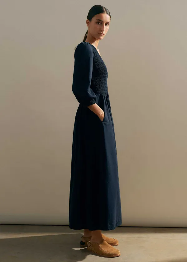 ME+EM Slub Cotton V-Neck Maxi Dress Navy