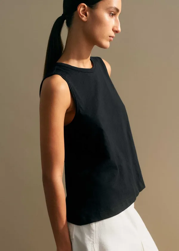 Clearance ME+EM Slub Crew Neck Swing Vest Black