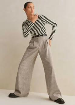Discount ME+EM Slub Jersey Crop Stripe Crew Neck Top Black/Cream