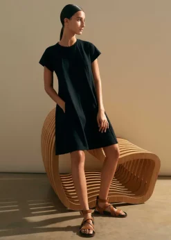 Clearance ME+EM Slub Jersey Raglan Seam Short Swing Dress Black