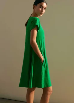 Outlet ME+EM Slub Jersey Raglan Seam Short Swing Dress Spring Green