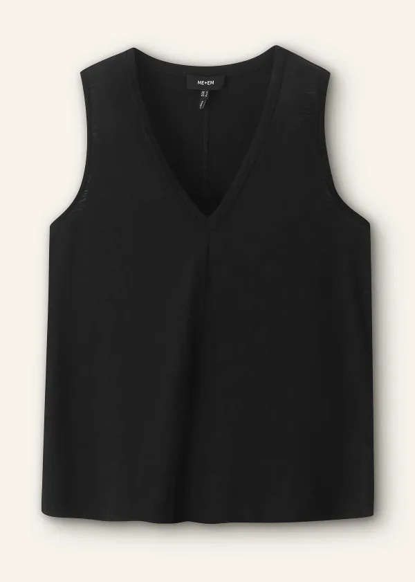 New ME+EM Slub V-Neck Swing Vest Black