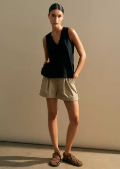 New ME+EM Slub V-Neck Swing Vest Black