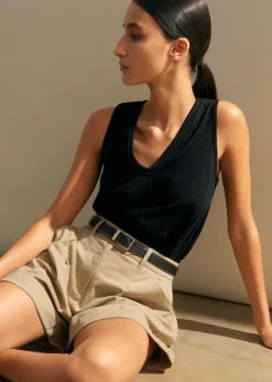 New ME+EM Slub V-Neck Swing Vest Black