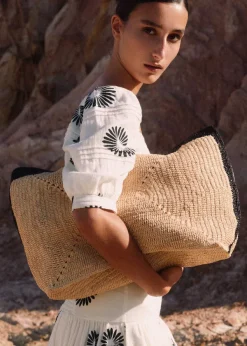 Online ME+EM Soft Raffia Tote Natural/Black