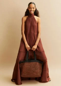 Clearance ME+EM Soft Raffia Tote Cinnamon/Black