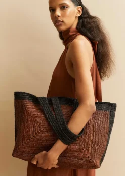 Clearance ME+EM Soft Raffia Tote Cinnamon/Black