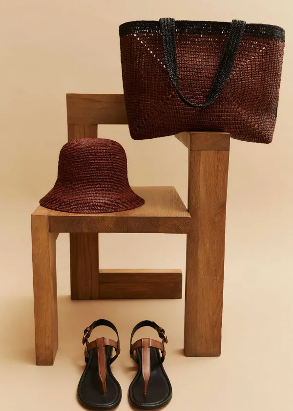 Clearance ME+EM Soft Raffia Tote Cinnamon/Black
