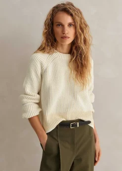 Hot ME+EM Soft-Touch Cotton Rib Weekend Jumper Soft White/Ecru