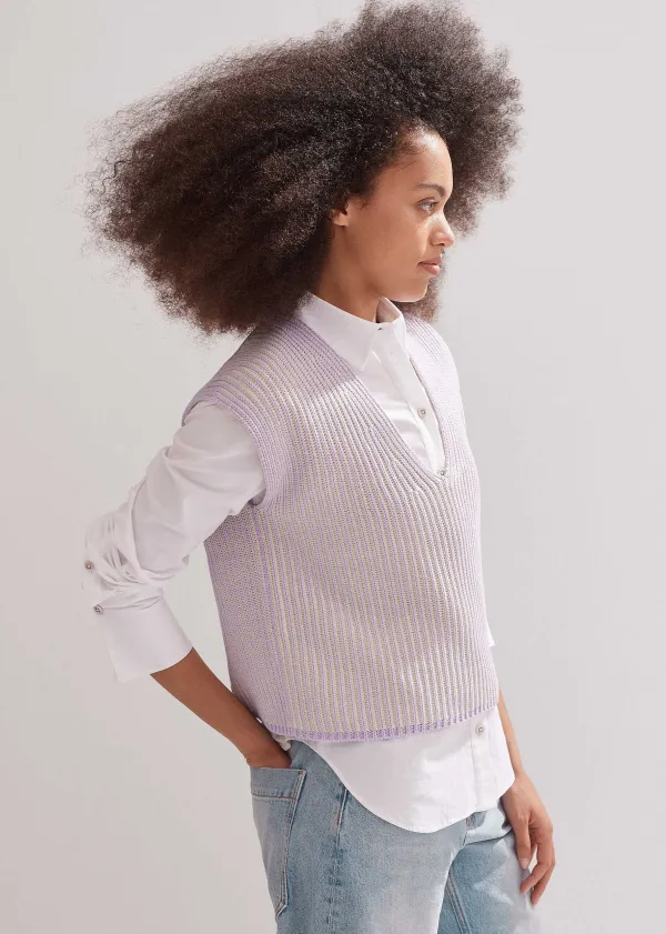 ME+EM Soft-Touch Rib Cotton Knit Vest Dusted Lilac/Fresh Lemon