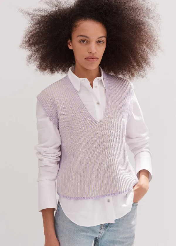 ME+EM Soft-Touch Rib Cotton Knit Vest Dusted Lilac/Fresh Lemon