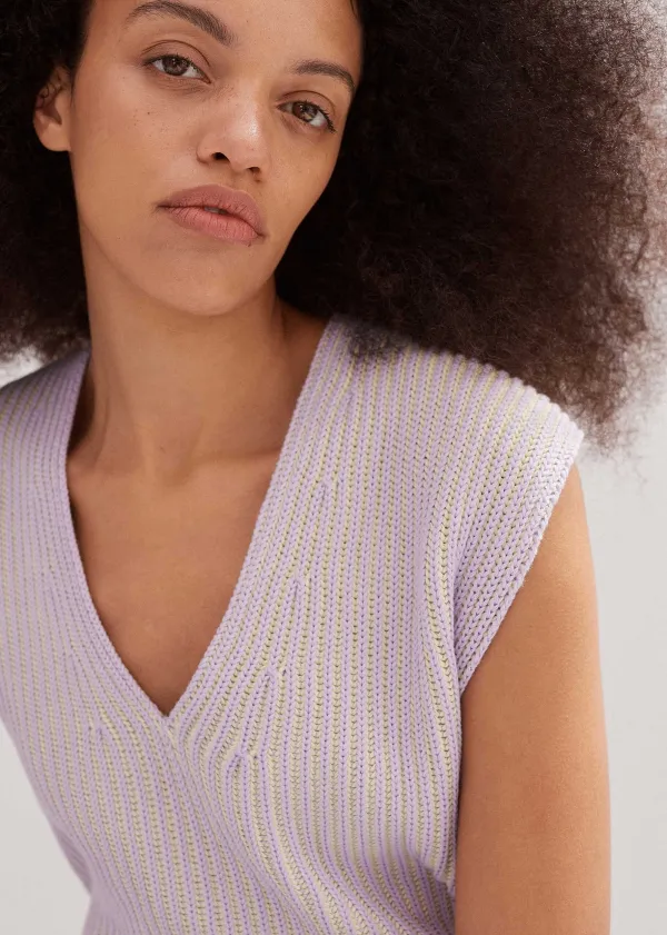 ME+EM Soft-Touch Rib Cotton Knit Vest Dusted Lilac/Fresh Lemon