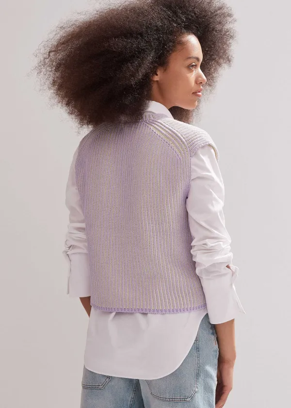 ME+EM Soft-Touch Rib Cotton Knit Vest Dusted Lilac/Fresh Lemon