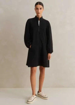 Sale ME+EM Sporty Jacquard Zip Up Swing Dress Black