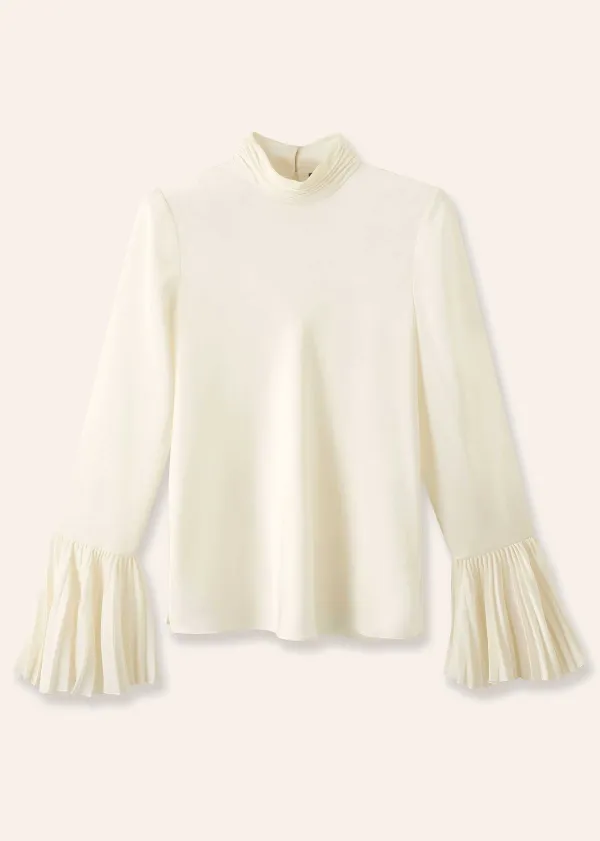ME+EM Statement Pleat Sleeve Top Light Cream