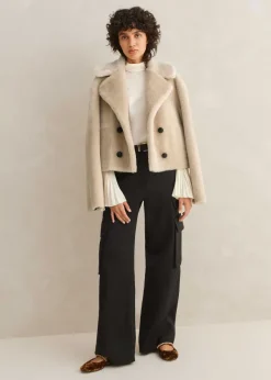 ME+EM Statement Pleat Sleeve Top Light Cream