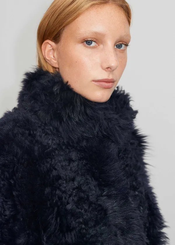 New ME+EM Statement Shearling Coat Navy