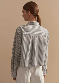 Outlet ME+EM Stripe Boxy Crop Shirt Black/Soft White