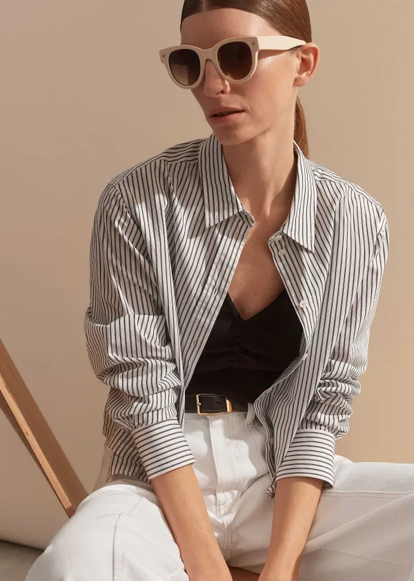 Outlet ME+EM Stripe Boxy Crop Shirt Black/Soft White