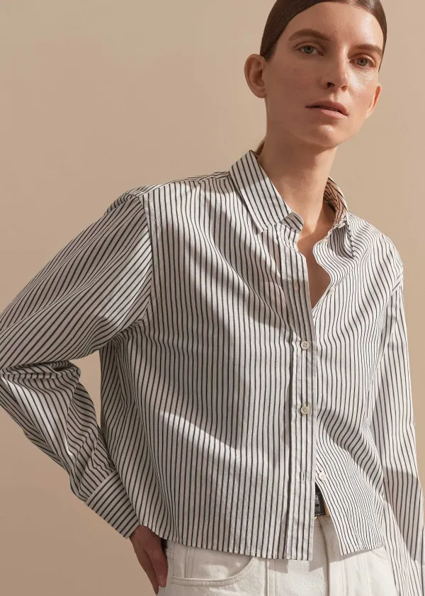 Outlet ME+EM Stripe Boxy Crop Shirt Black/Soft White