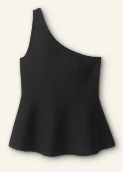 ME+EM Structured One Shoulder Peplum Knit Top Black