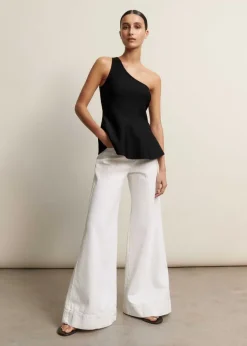 ME+EM Structured One Shoulder Peplum Knit Top Black