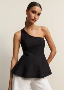 ME+EM Structured One Shoulder Peplum Knit Top Black