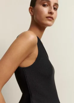 ME+EM Structured One Shoulder Peplum Knit Top Black