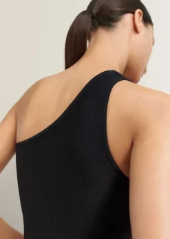 ME+EM Structured One Shoulder Peplum Knit Top Black