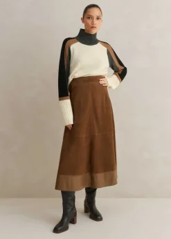 Discount ME+EM Suede Mix High-Waisted Midi Skirt Toffee