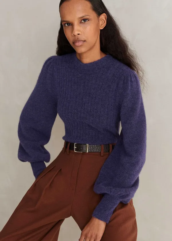 Clearance ME+EM Superfine Alpaca Pouf Sleeve Jumper Blueberry