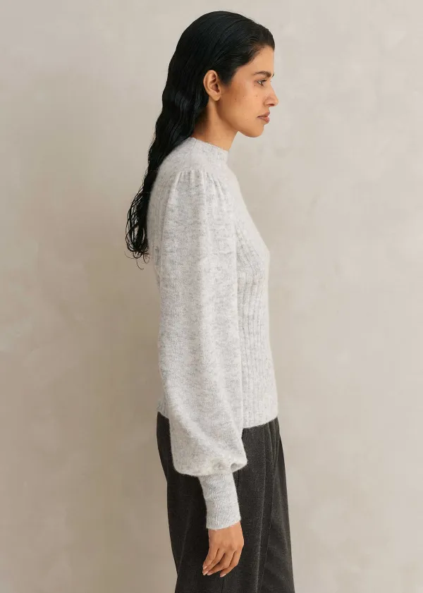 Clearance ME+EM Superfine Alpaca Pouf Sleeve Jumper Silver Grey M Lange