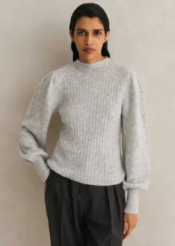 Clearance ME+EM Superfine Alpaca Pouf Sleeve Jumper Silver Grey M Lange