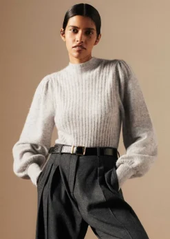 Clearance ME+EM Superfine Alpaca Pouf Sleeve Jumper Silver Grey M Lange