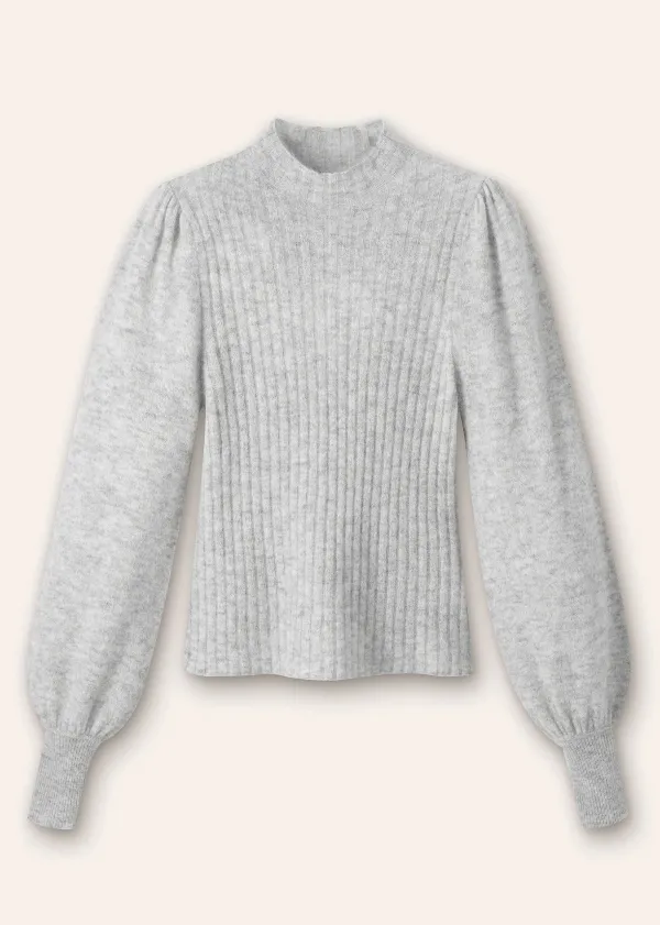 Clearance ME+EM Superfine Alpaca Pouf Sleeve Jumper Silver Grey M Lange