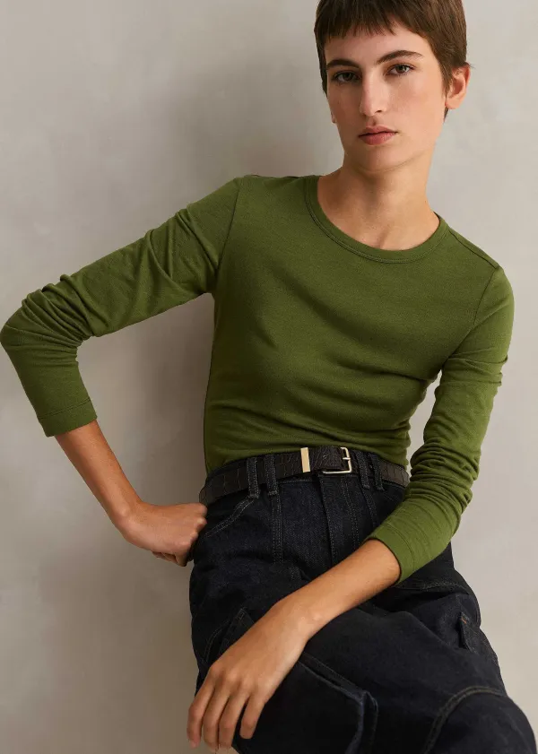 Clearance ME+EM Supersoft Jersey Long Sleeve Top Bright Olive Moulin