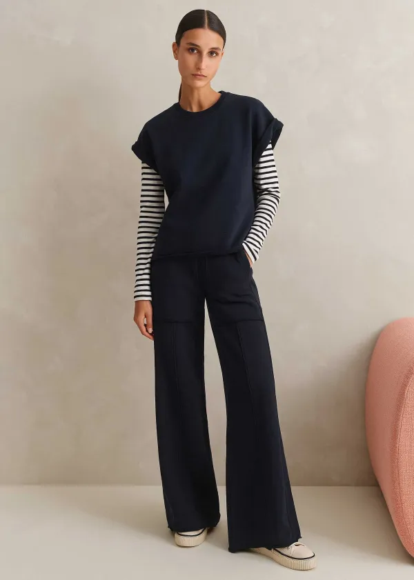 Hot ME+EM Sweatshirting Wide-Leg Trouser Navy