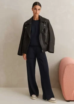 Hot ME+EM Sweatshirting Wide-Leg Trouser Navy