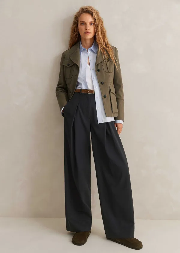 ME+EM Tailored Wide Tapered Trouser + Belt Navy