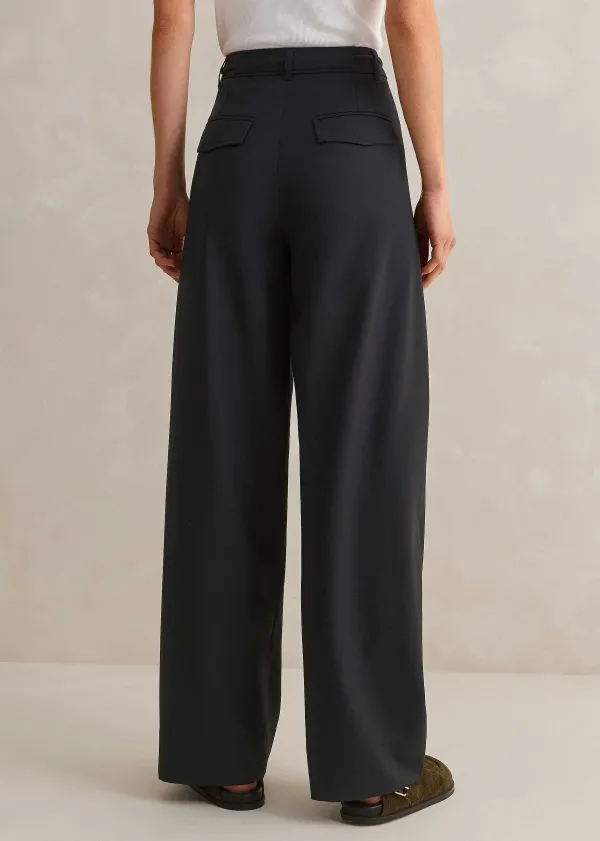 ME+EM Tailored Wide Tapered Trouser + Belt Navy