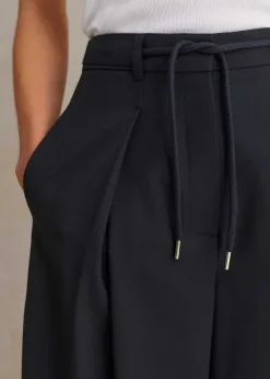 ME+EM Tailored Wide Tapered Trouser + Belt Navy