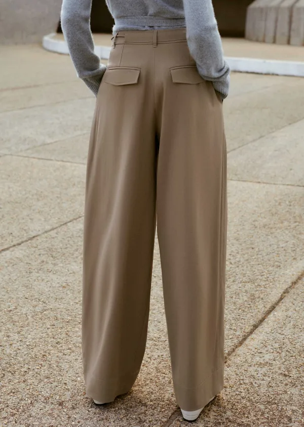 Online ME+EM Tailored Wide Tapered Trouser + Belt Taupe
