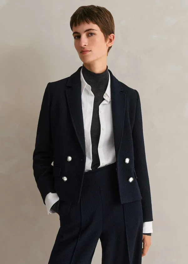 Sale ME+EM Textured Bracelet Sleeve Contour Jacket Navy