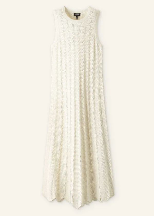 Hot ME+EM Textured Cotton Knit Scallop Maxi Dress Cream